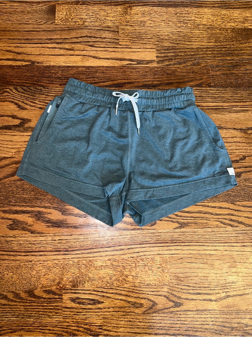 Vuori Green Athletic Drawstring Shorts with White Tie
